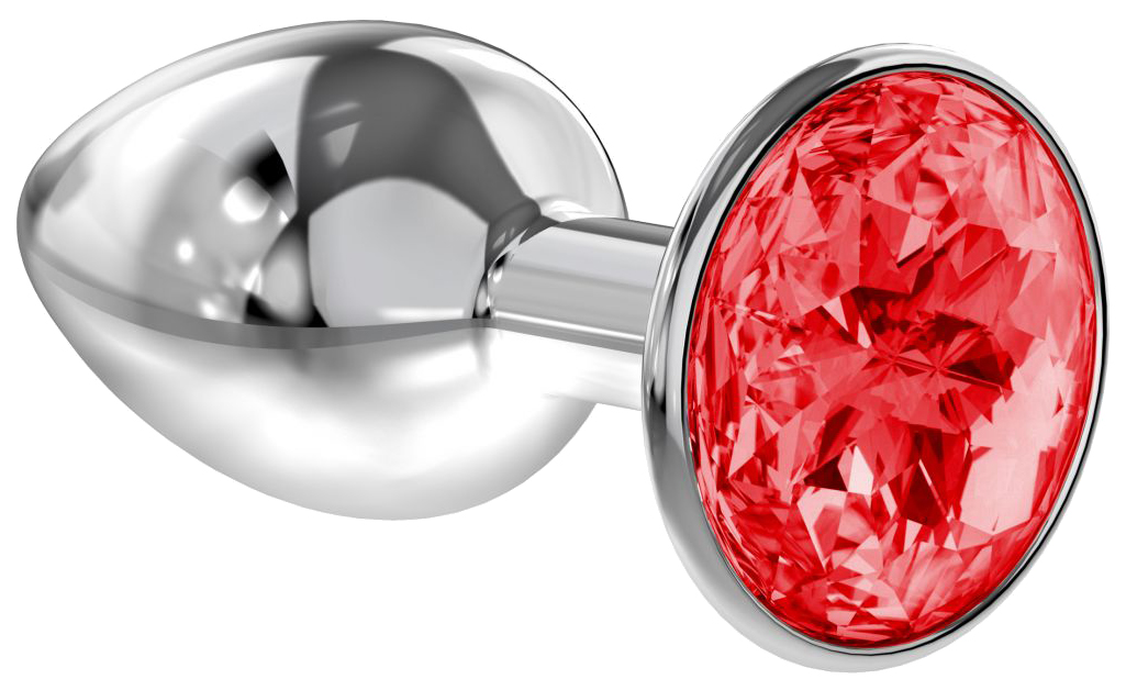 Малая серебристая анальная пробка Diamond Red Sparkle Small с красным кристаллом 7 см