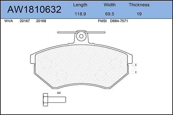 фото Комплект тормозных колодок, дисковый тормоз aywiparts aw1810632