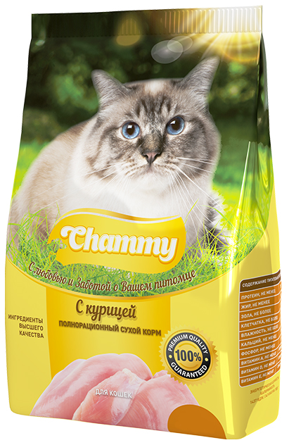 фото Сухой корм для кошек chammy, курица, 0,35кг