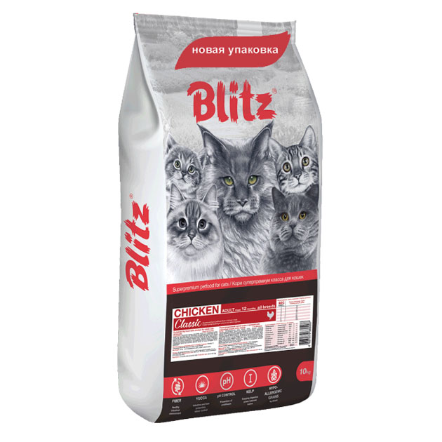 фото Сухой корм для кошек blitz, курица, 10кг