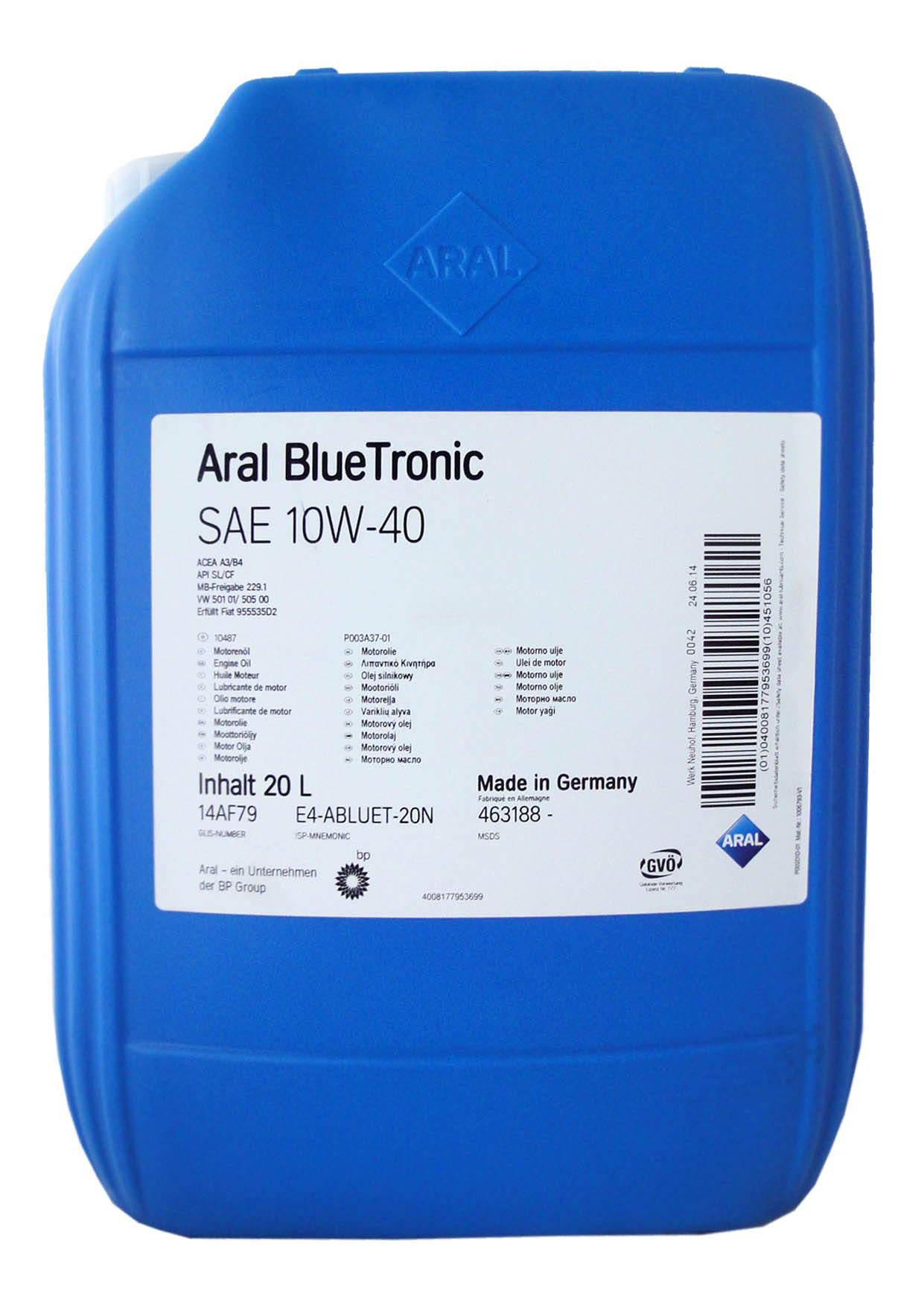 фото Моторное масло aral blue tronic 10w40 20 л