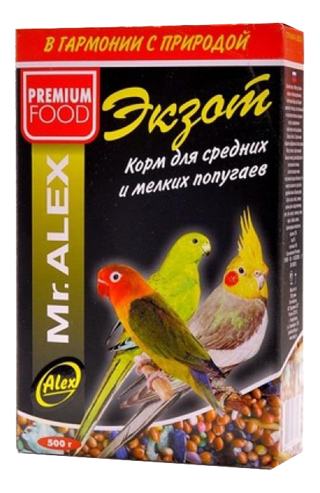 Сухой корм для средних и мелких попугаев Mr.Alex Экзот, 500 г