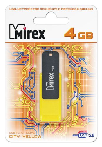 Флешка MIREX City 4ГБ Yellow/Black (13600-FMUCYL04)