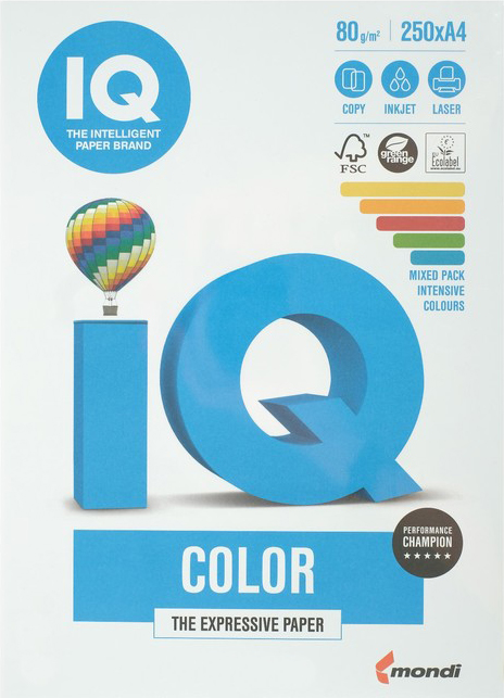 фото Бумага iq rb04 color, а4, 80 г/м2, 200 л, (4 цв x 50 л), цветная неон