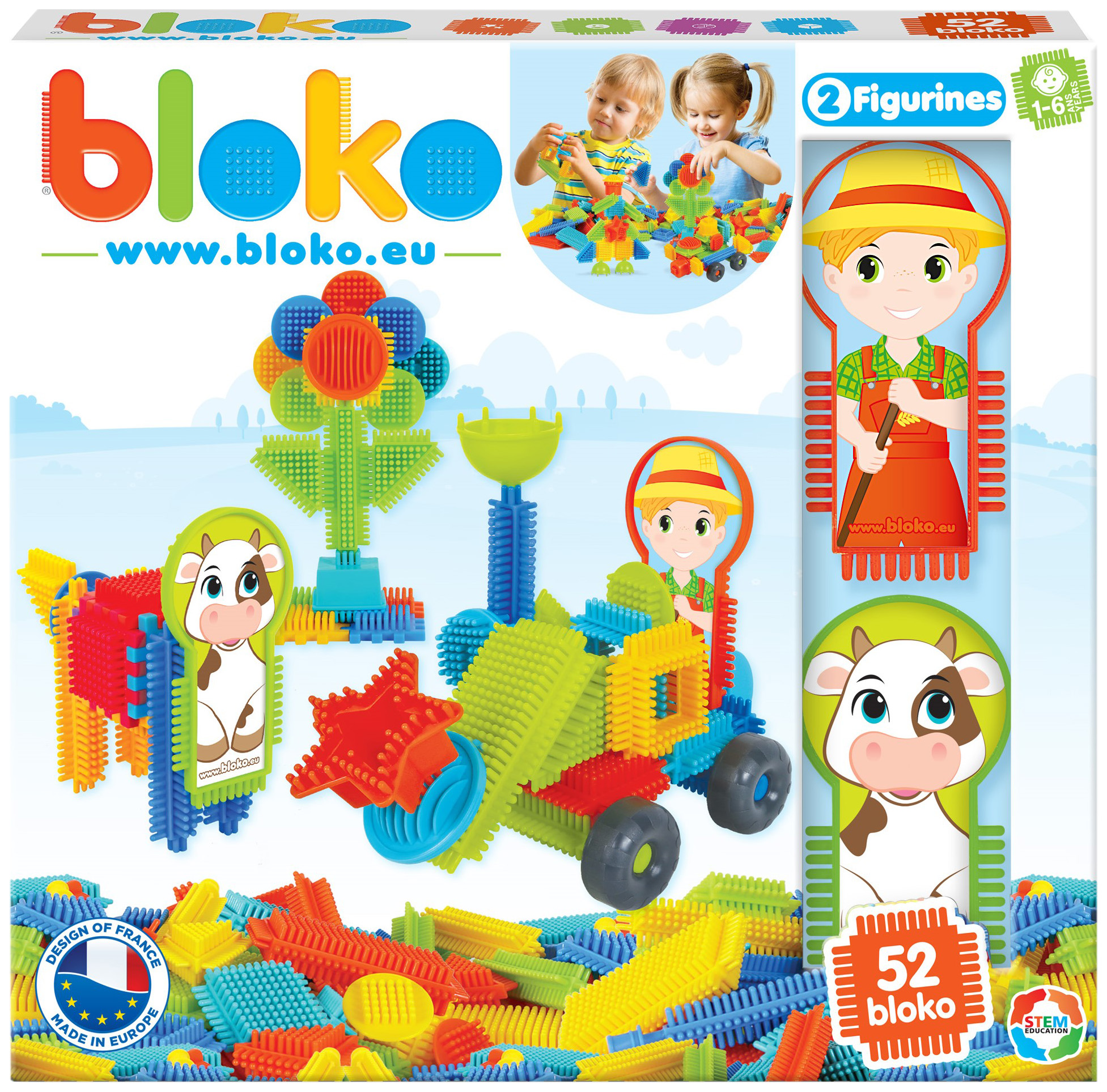 фото Игольчатый конструктор "bloko". 50 деталей + 2 персонажа (ферма)