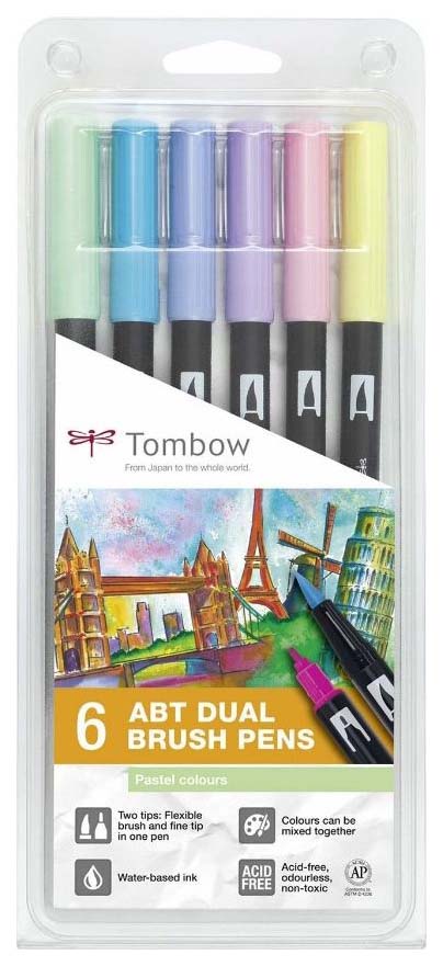 фото Набор брашпенов tombow abt 06 pastel colors, пастельные тона, 6 шт