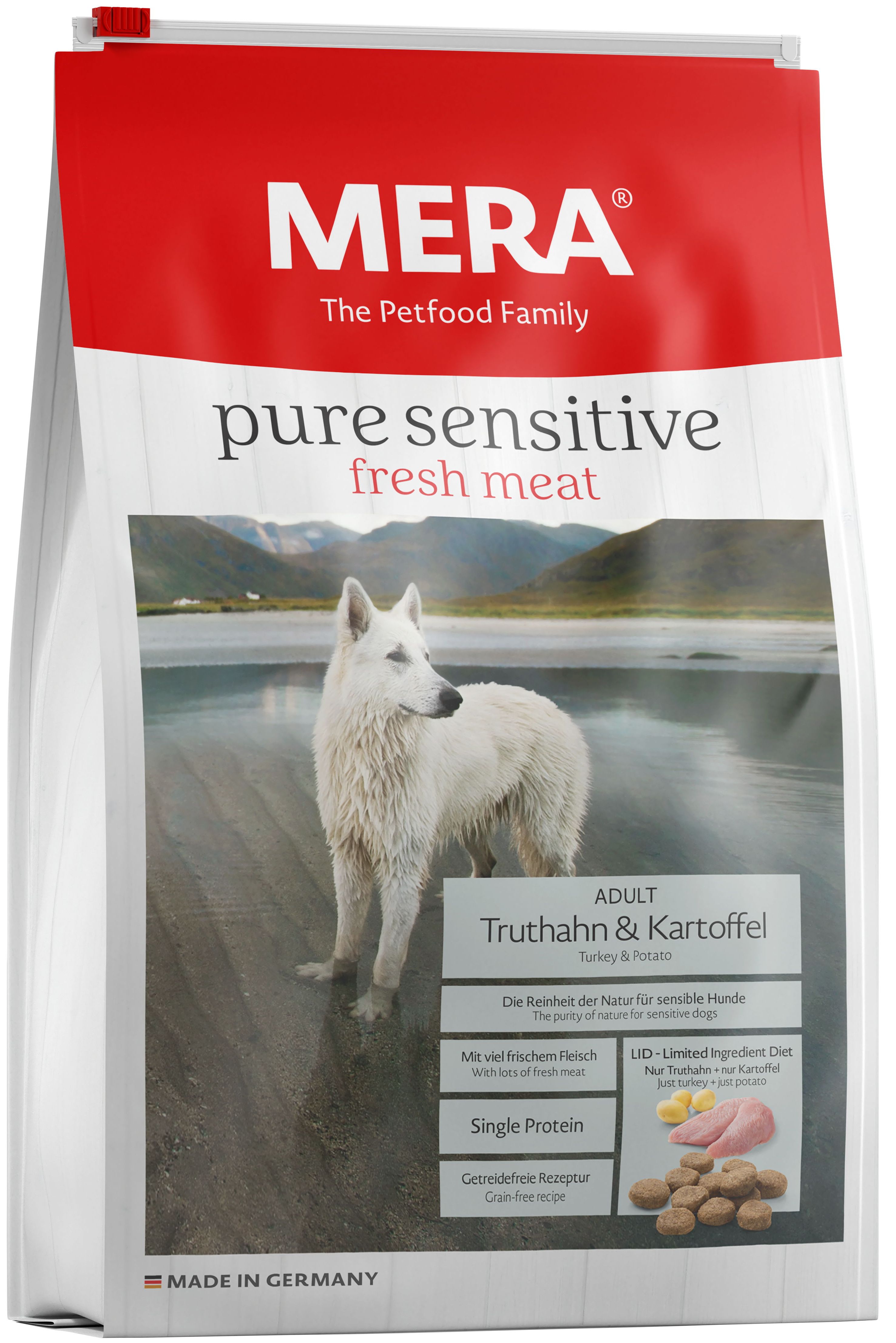 фото Сухой корм для собак mera pure sensitive adult, индейка и картофель, 4кг
