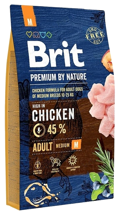 фото Сухой корм для собак brit premium by nature adult m, для средних пород, курица, 8кг