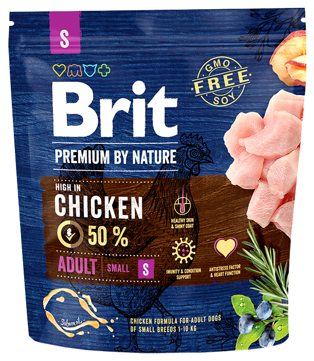 фото Сухой корм для собак brit premium by nature adult s, для мелких пород, курица, 1кг