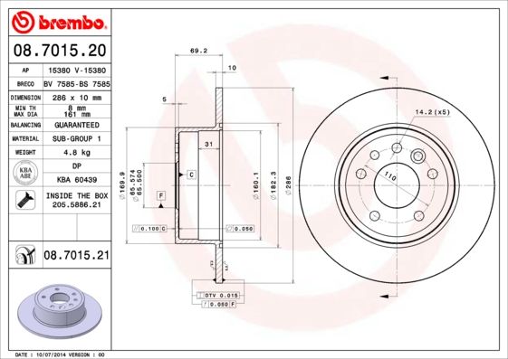 

Тормозной диск brembo 08.7015.21