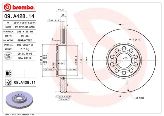 

Тормозной диск brembo 09.A428.11