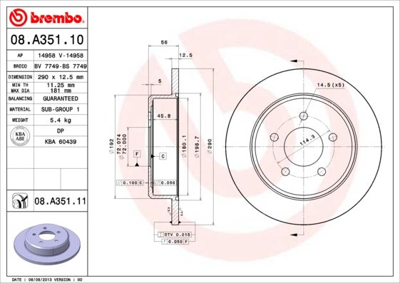 фото Тормозной диск brembo 08.a351.11