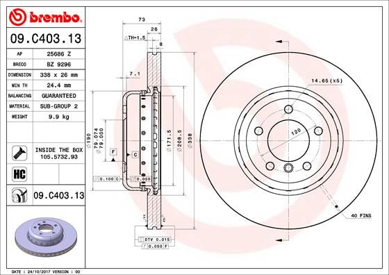 фото Тормозной диск brembo 09.c403.13