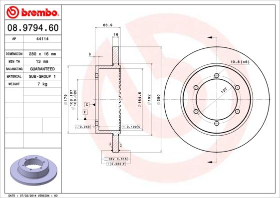 фото Тормозной диск brembo 08.9794.60