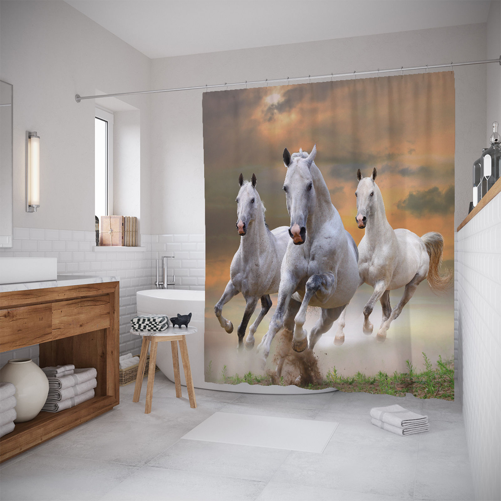 фото Штора для ванной joyarty «бегущие лошади» 180x200