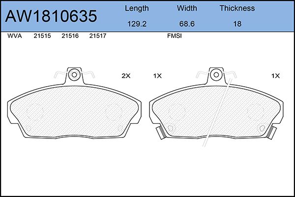 фото Комплект тормозных колодок, дисковый тормоз aywiparts aw1810635