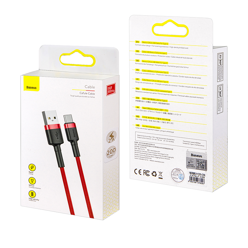 

Кабель Baseus USB Type-C 2M 2A Cafule Cable красный CATKLF-C09 (IS792390), Кабель USB Type-C 2M 2A Cafule Cable Baseus красный CATKLF-C09 (IS792390)