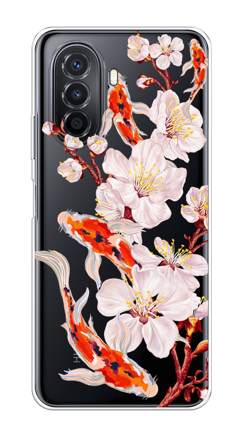 

Чехол на Huawei Nova Y70/Y71 "Карпы и сакура", Оранжевый;розовый;бежевый;прозрачный, 6109150-1