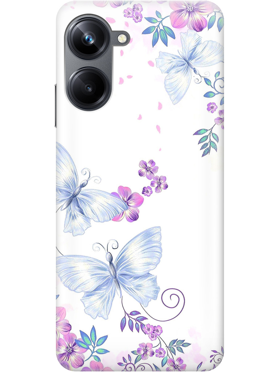 

Силиконовый чехол на Realme 10 Pro с рисунком "Бабочки и фиалки" прозрачный, Белый;фиолетовый, 20000303