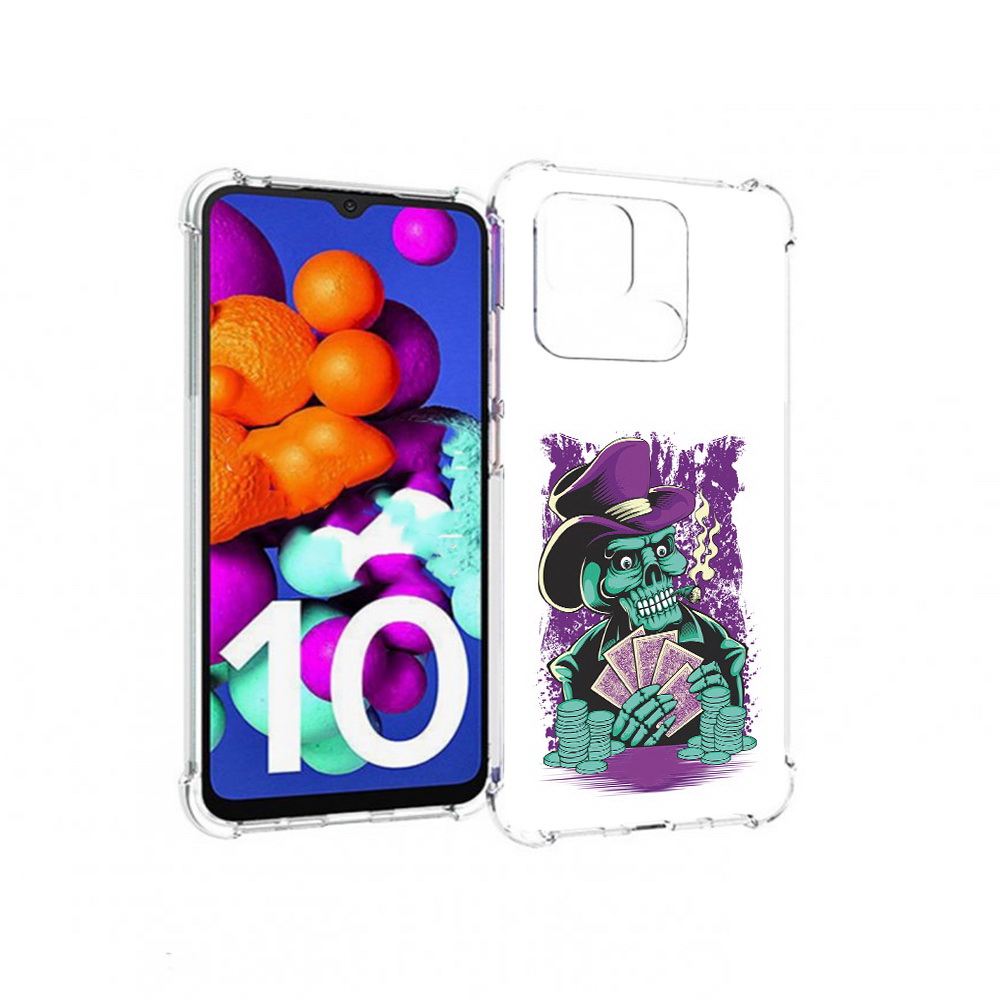 

Чехол MyPads Tocco для Xiaomi Redmi 10C зеленый череп с картами, Прозрачный, Tocco