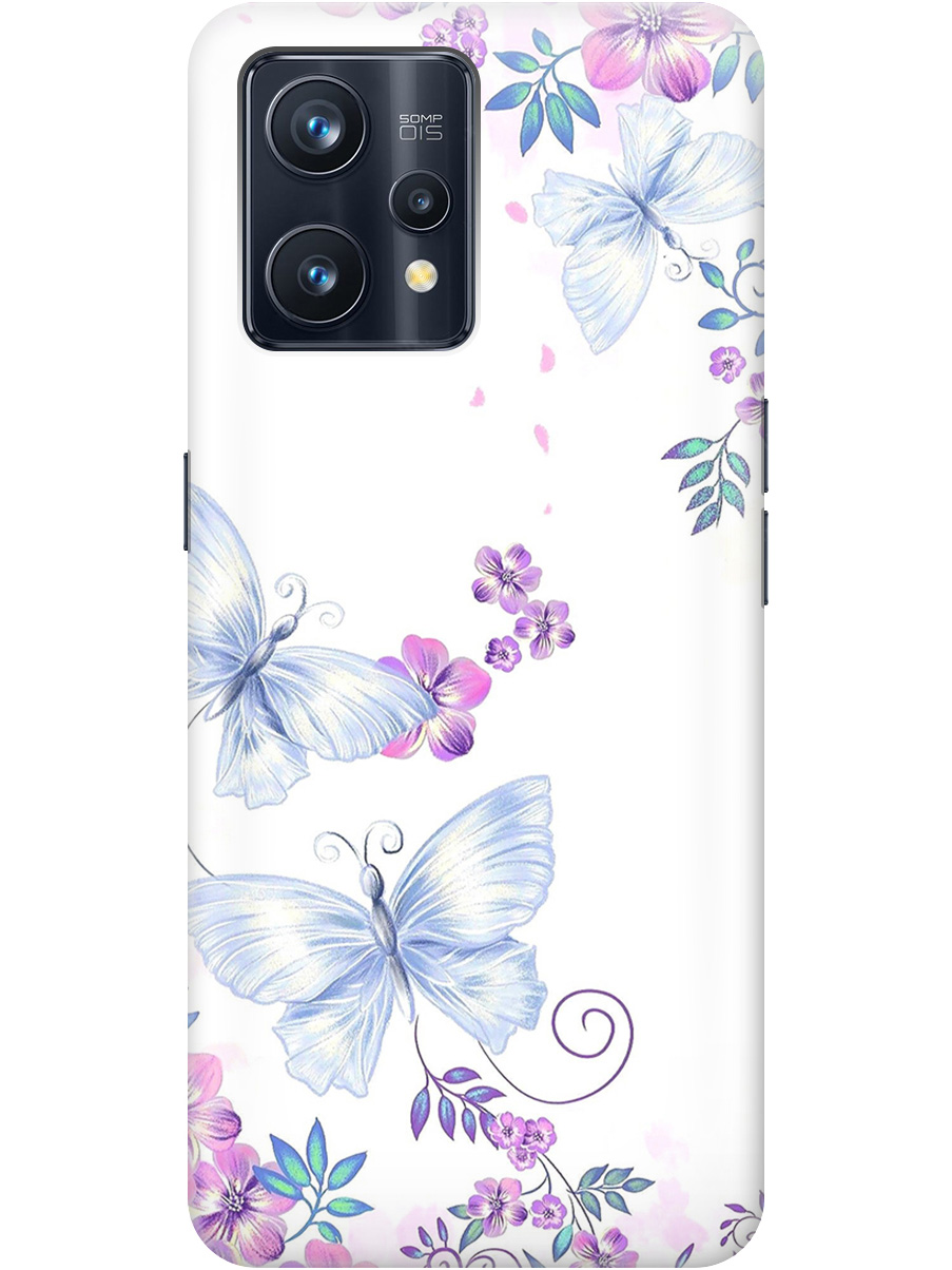 

Силиконовый чехол на Realme 9 Pro+ с рисунком "Бабочки и фиалки" прозрачный, Белый;фиолетовый, 20000480