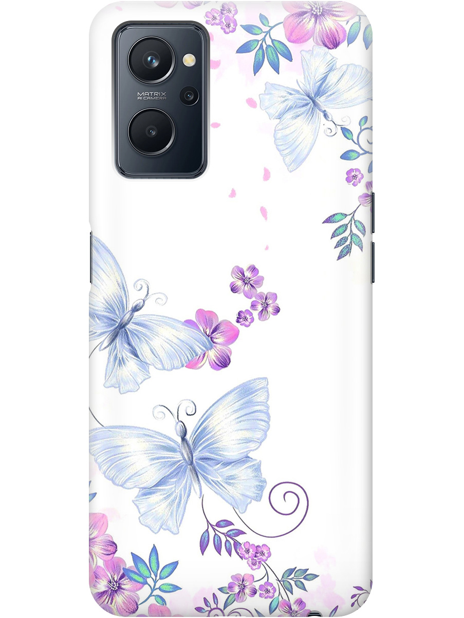 

Силиконовый чехол на Realme 9i с рисунком "Бабочки и фиалки" прозрачный, Белый;фиолетовый, 20000813
