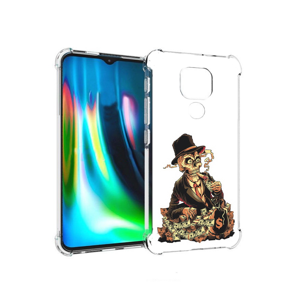 

Чехол MyPads Tocco для Motorola Moto E7 Plus нарисованный череп с сигаретой, Прозрачный, Tocco