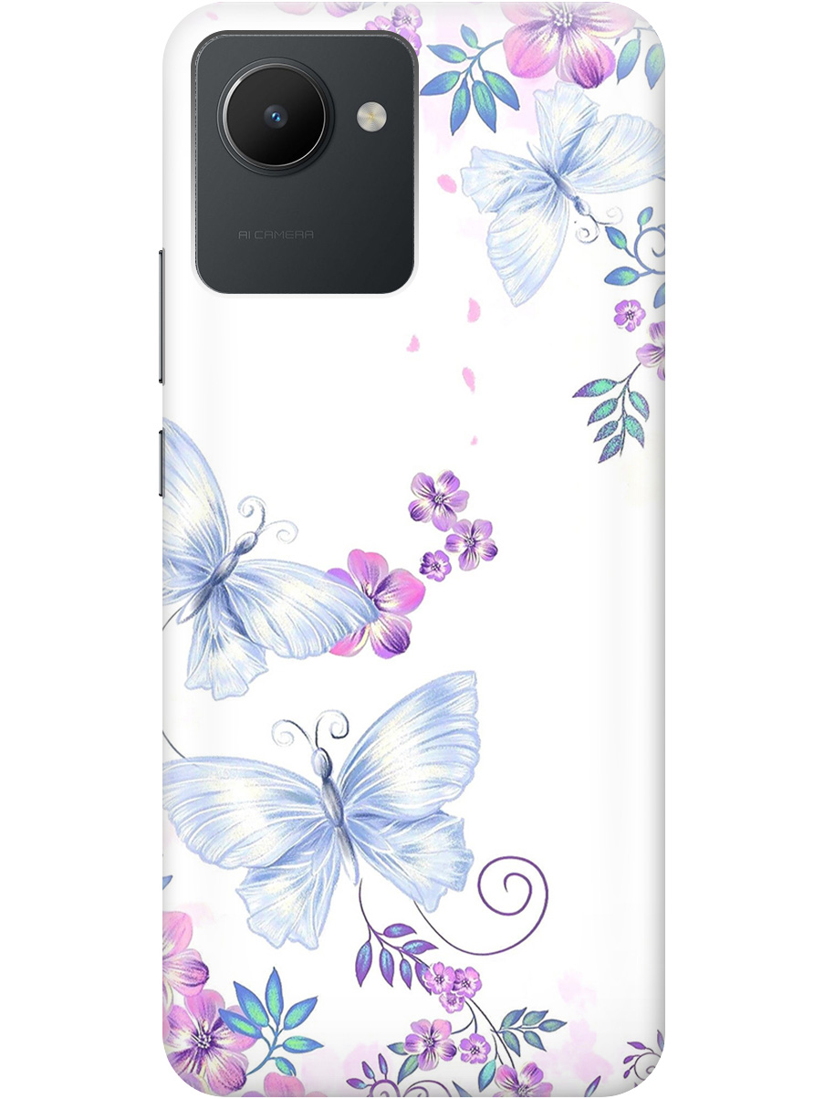 

Силиконовый чехол на realme C30 с рисунком "Бабочки и фиалки" прозрачный, Белый;фиолетовый, 20000382