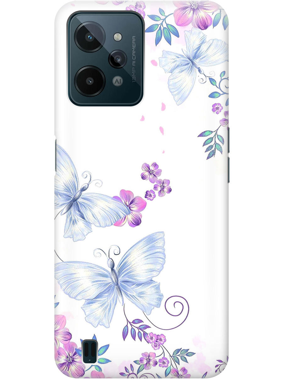 

Силиконовый чехол на realme C31 с рисунком "Бабочки и фиалки" прозрачный, Белый;фиолетовый, 20000578