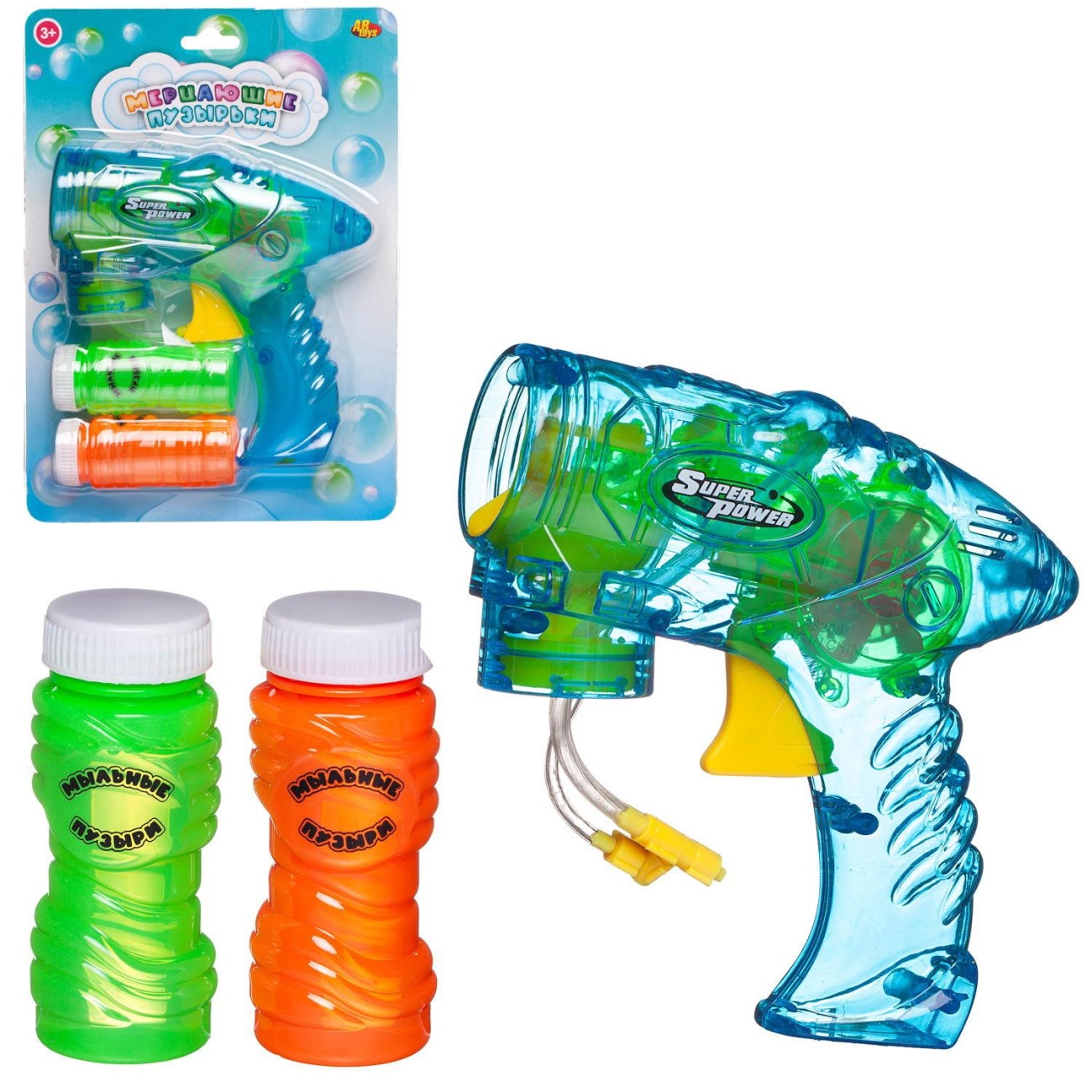 фото Мыльные пузыри abtoys мерцающие пузырьки пистолет полупрозрачный junfa toys
