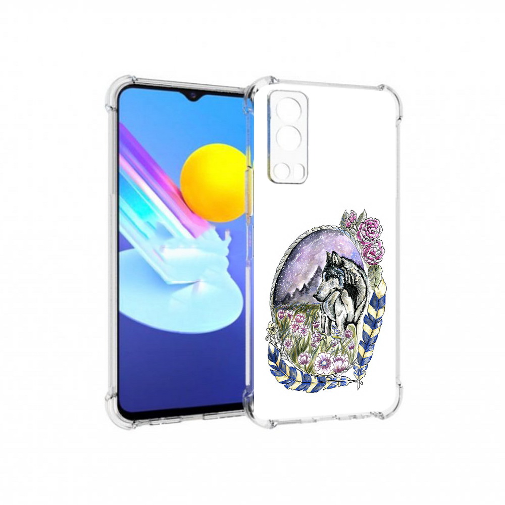 

Чехол MyPads Tocco для Vivo Z3 нарисованный волк в цветах с перьями (PT226973.411.509), Прозрачный, Tocco