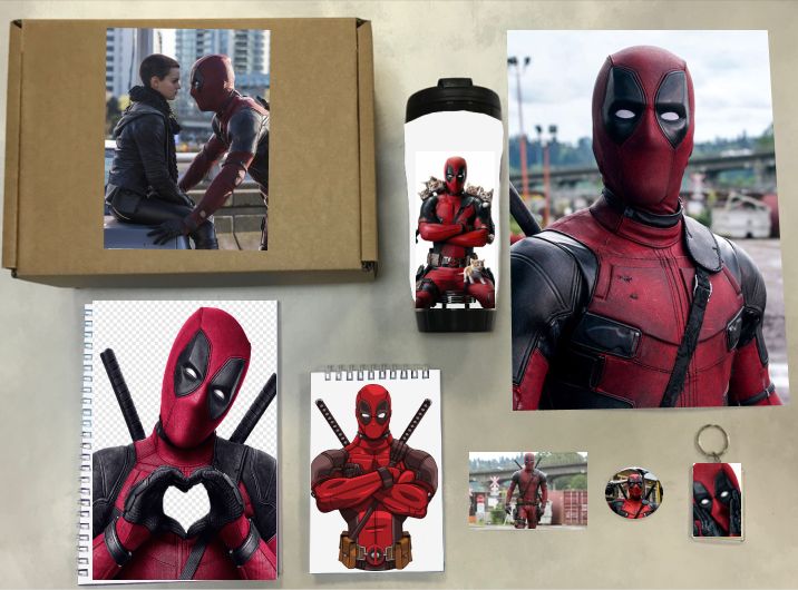 

Бокс с подарком принт Дэдпул, Deadpool 0005, 7 предметов