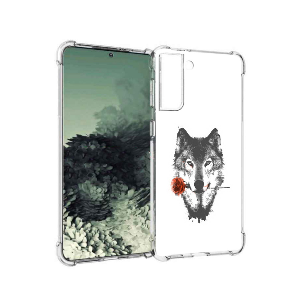 

Чехол MyPads Tocco для Samsung Galaxy S21+ волк с розой (PT157355.533.270), Прозрачный, Tocco