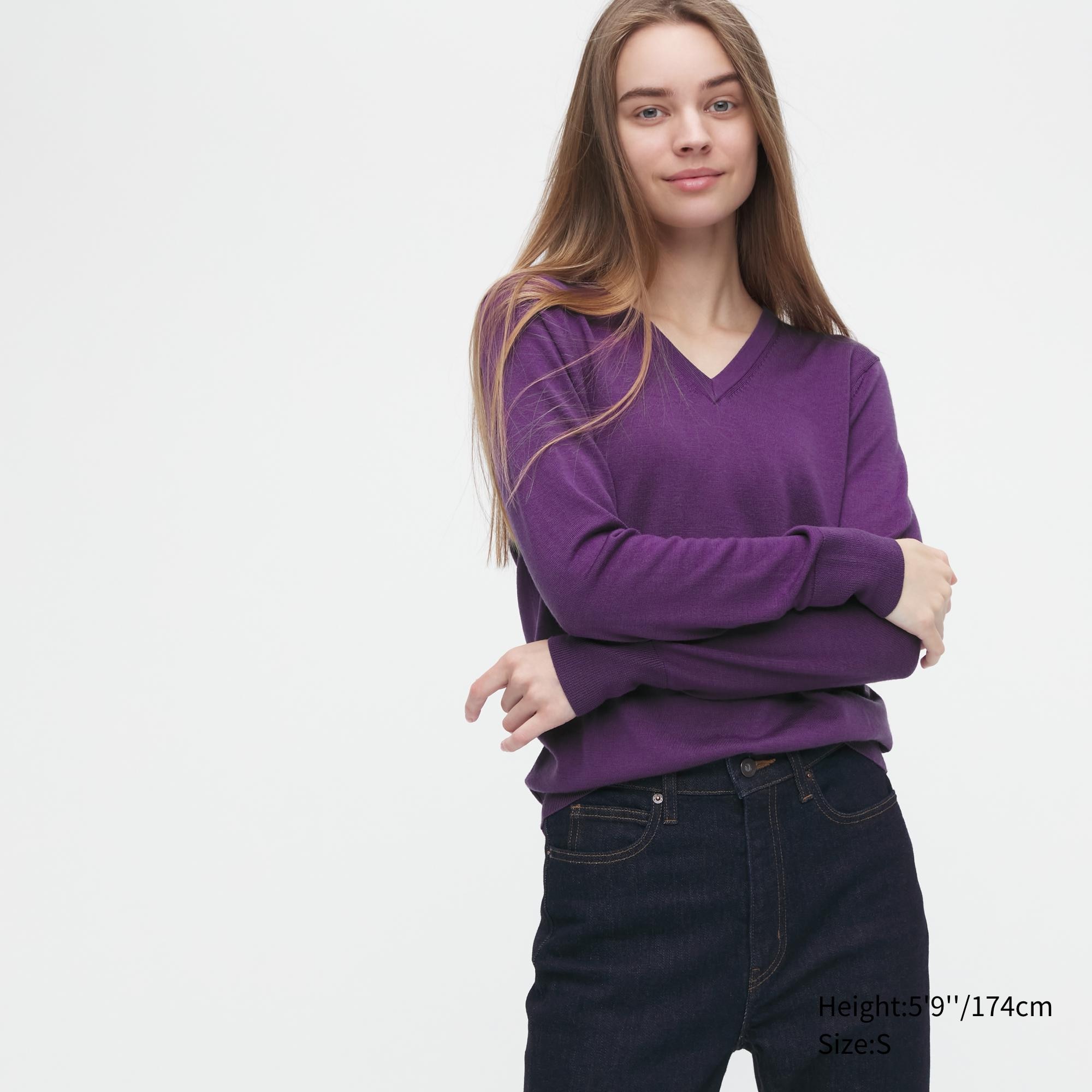 фото Пуловер женский uniqlo 450511col76 фиолетовый 2xs (доставка из-за рубежа)