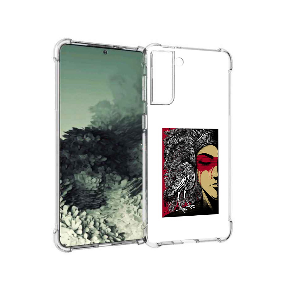 

Чехол MyPads Tocco для Samsung Galaxy S21+ девушка с вороном в абстракции, Прозрачный, Tocco