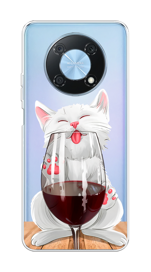 

Чехол на Huawei Nova Y90 "Кот с бокалом", Прозрачный;белый;красный, 6109350-1