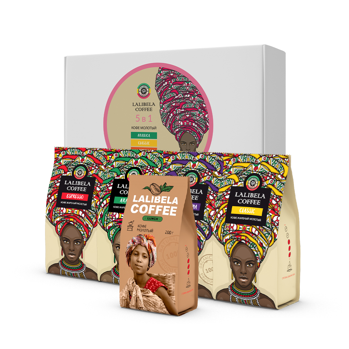 Кофе молотый LALIBELA COFFEE Classic, Arabica, Rich Aroma, Espresso, Lunch, 5 шт х 200 г