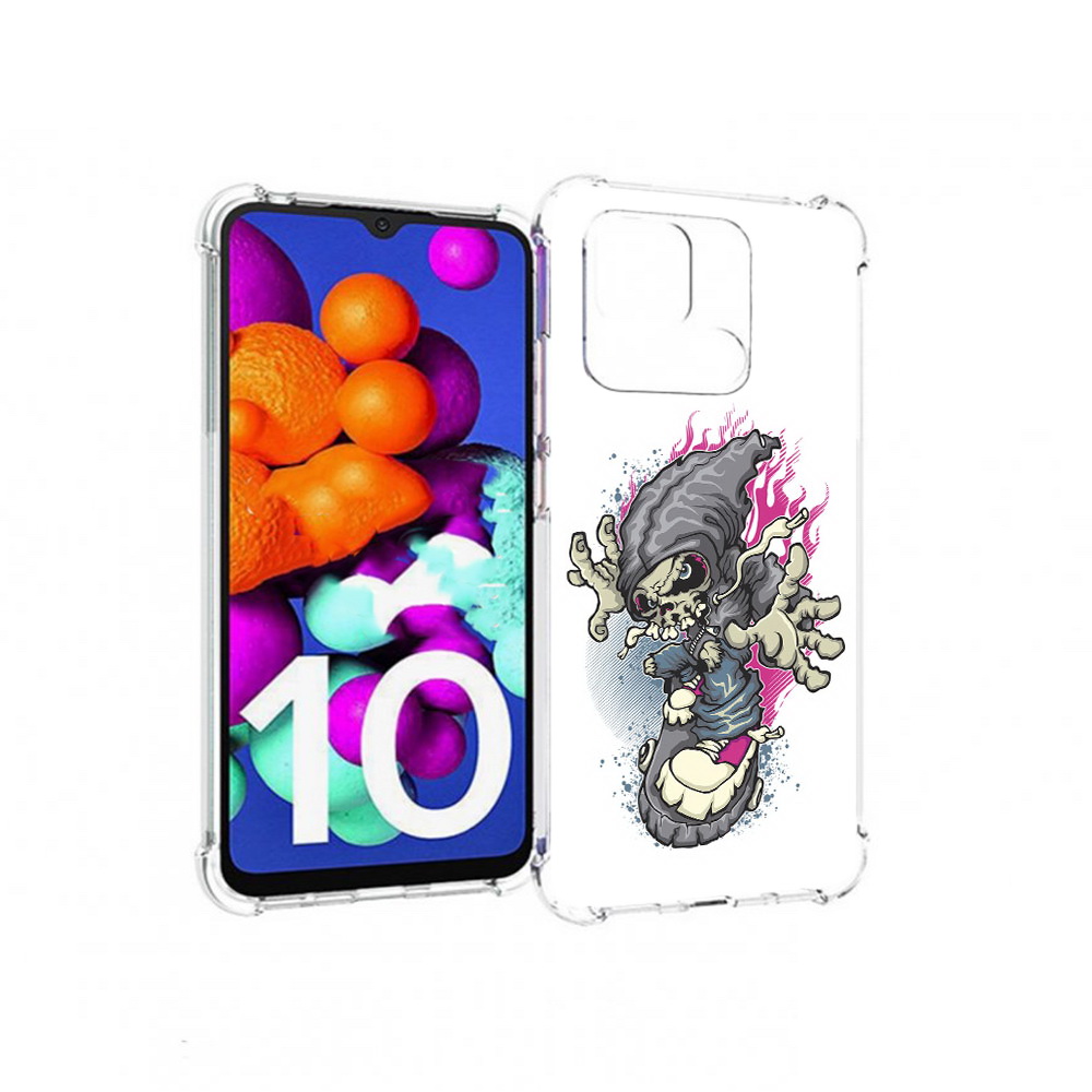 

Чехол MyPads Tocco для Xiaomi Redmi 10C нарисованный скелет на скейт борде, Прозрачный, Tocco