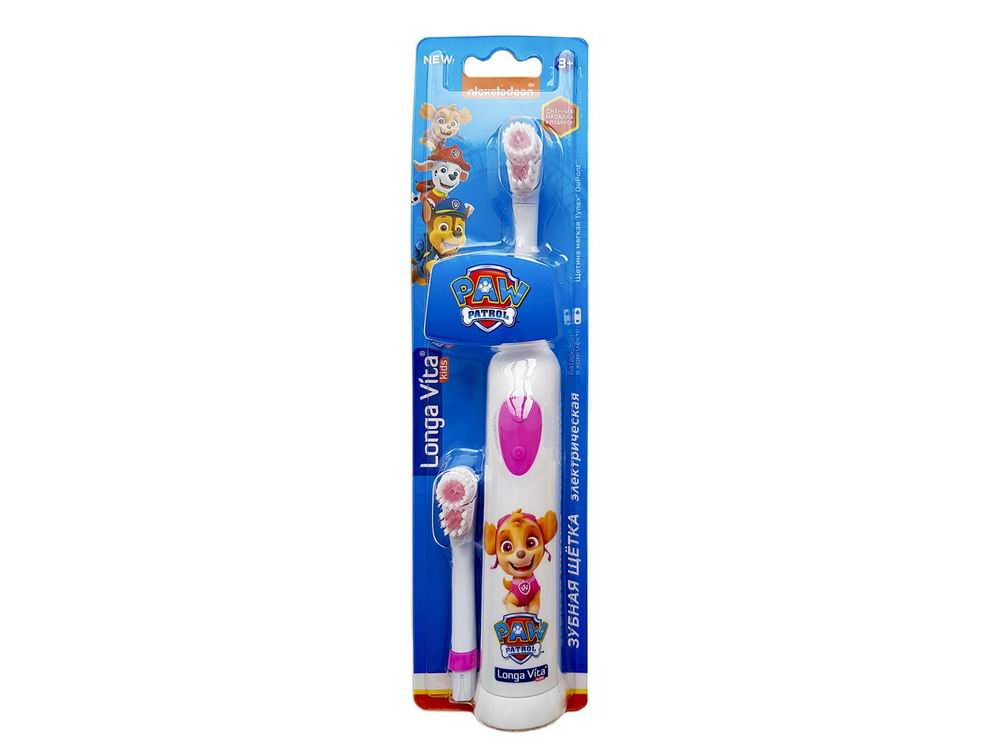 Электрическая зубная щетка Longa Vita Paw Patrol детская, ротационная 2 насадки 3+ розовая