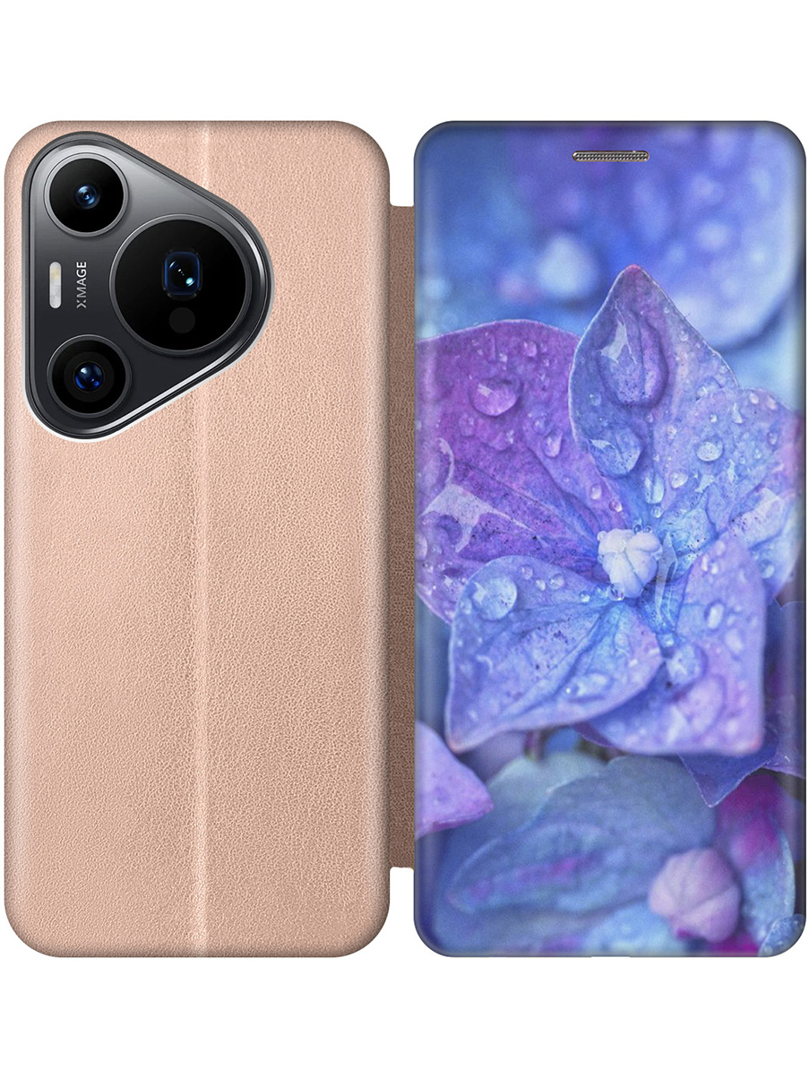 

Чехол-книжка на Huawei Pura 70 Pro / 70 Pro+ с принтом "Голубой цветочек" золотой, Золотистый;голубой;фиолетовый, 782625222
