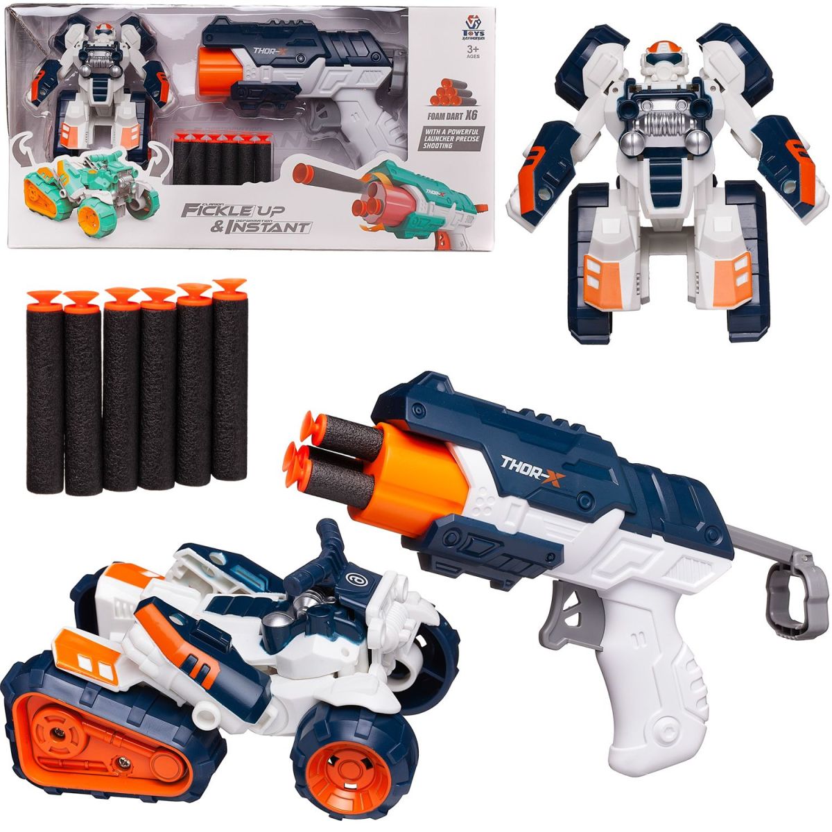 Набор Junfa Космические баталии бластер игрушечный с 6 мягкими пулями и робот-трансформер veld co робот стреляющий мягкими патронами
