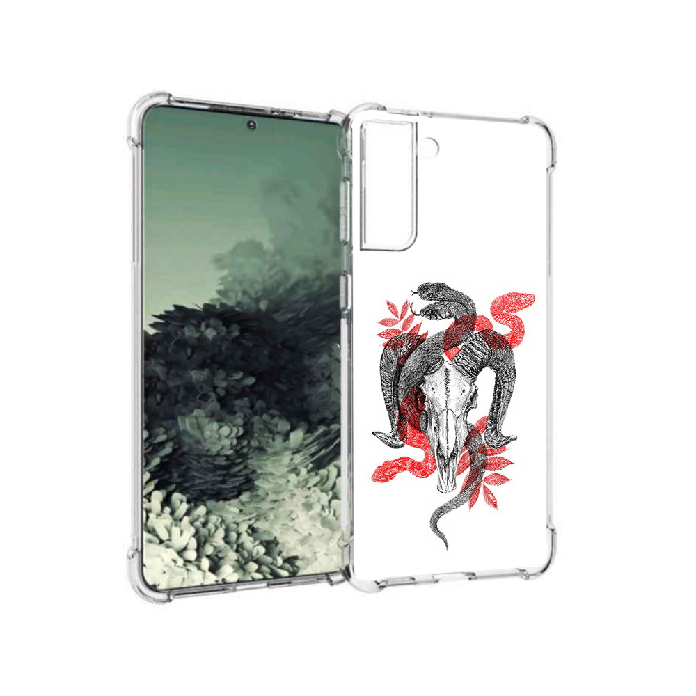 

Чехол MyPads Tocco для Samsung Galaxy S21+ змея в черепе рисунок (PT157355.533.365), Прозрачный, Tocco