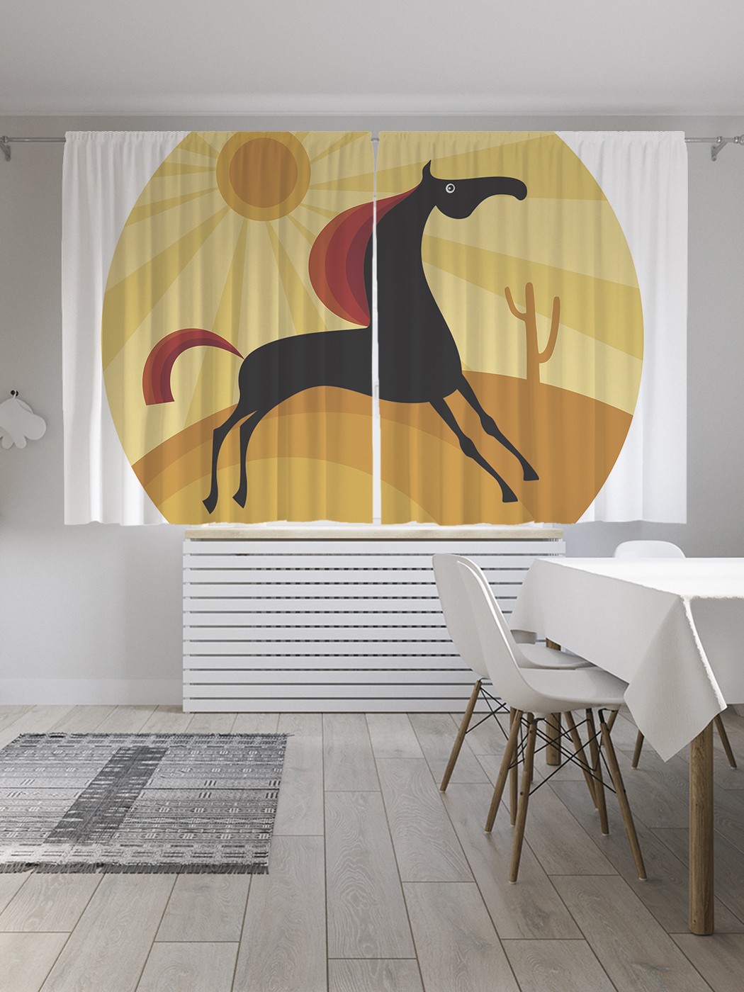 фото Классические шторы joyarty "силуэтная живопись лошадь", oxford delux, 2 полотна 145x180 см