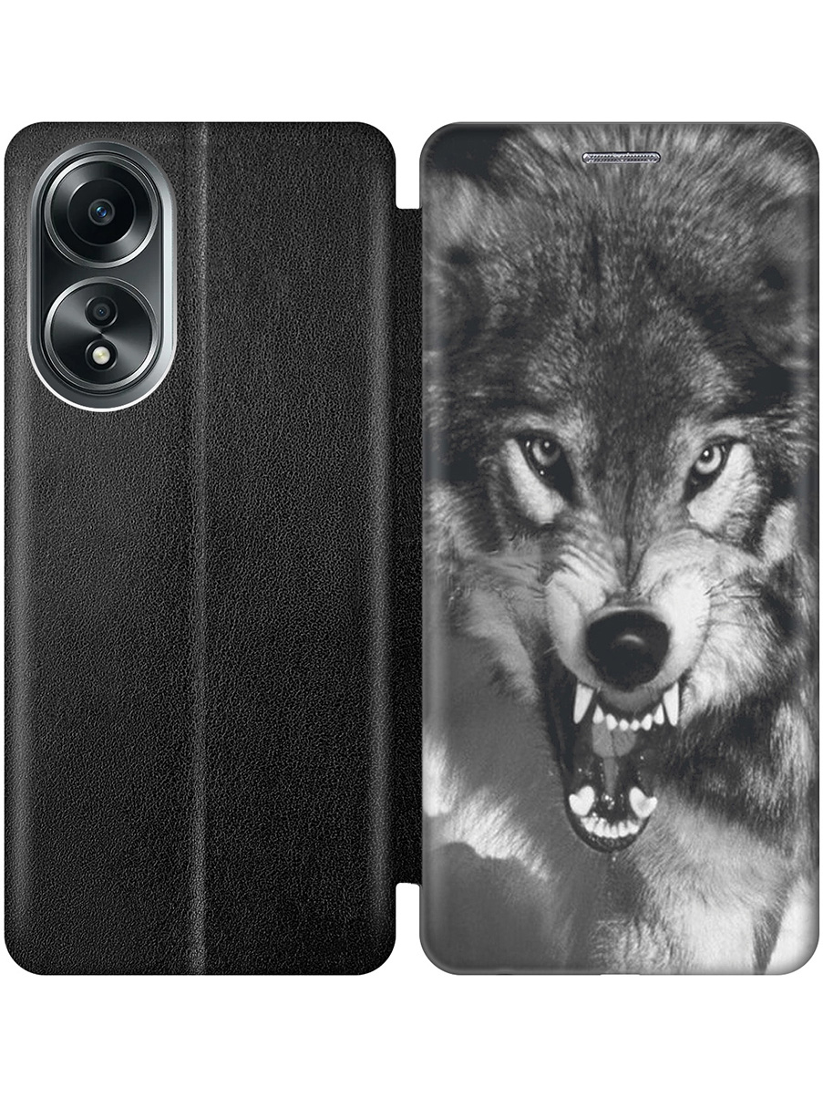 

Чехол-книжка на Oppo A58 4G с принтом "Волчий оскал" черный, Черный;серый, 782630013