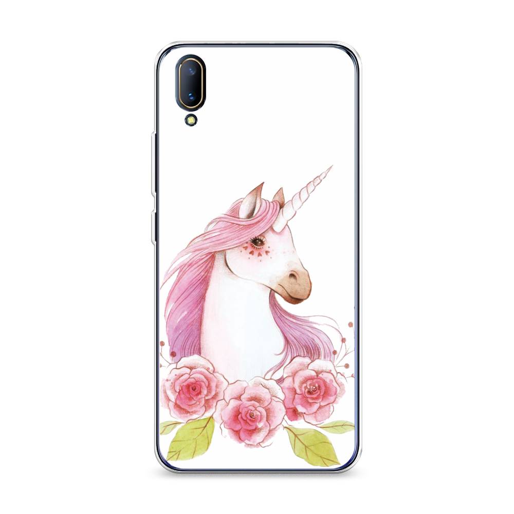 

Чехол на Vivo V11 "Единорог цветы", Белый;розовый;серый, 260850-1