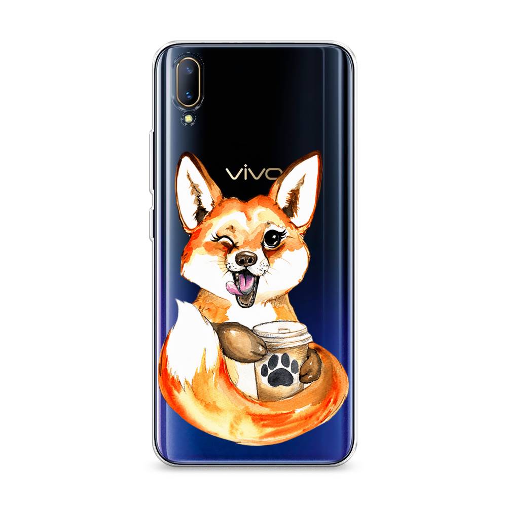 

Чехол на Vivo V11 "Подмигивающая лиса с кофе", Оранжевый;белый;коричневый, 260850-4