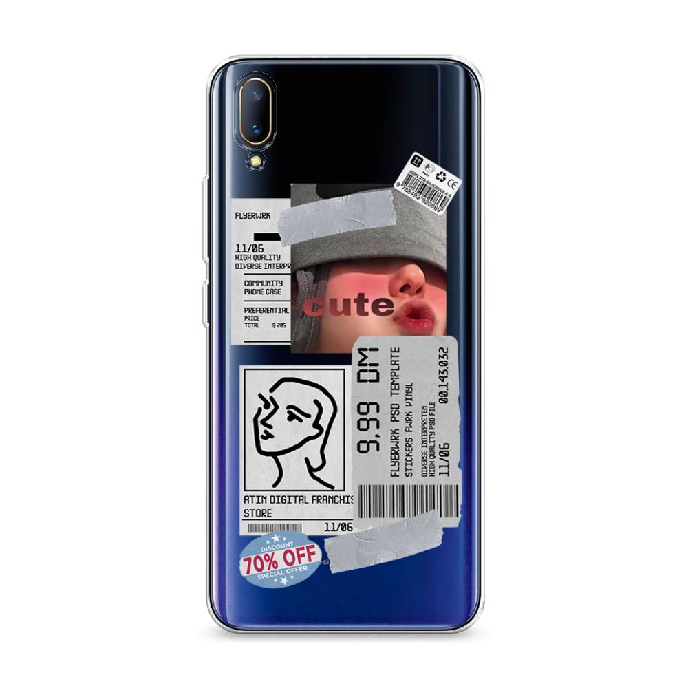 

Чехол на Vivo V11 "Cute girl collage", Розовый;серый;голубой, 260850-6