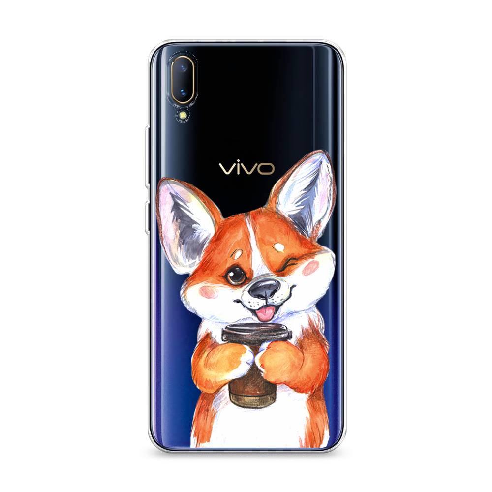 

Чехол на Vivo V11 "Корги с кофе", Оранжевый;белый, 260850-4