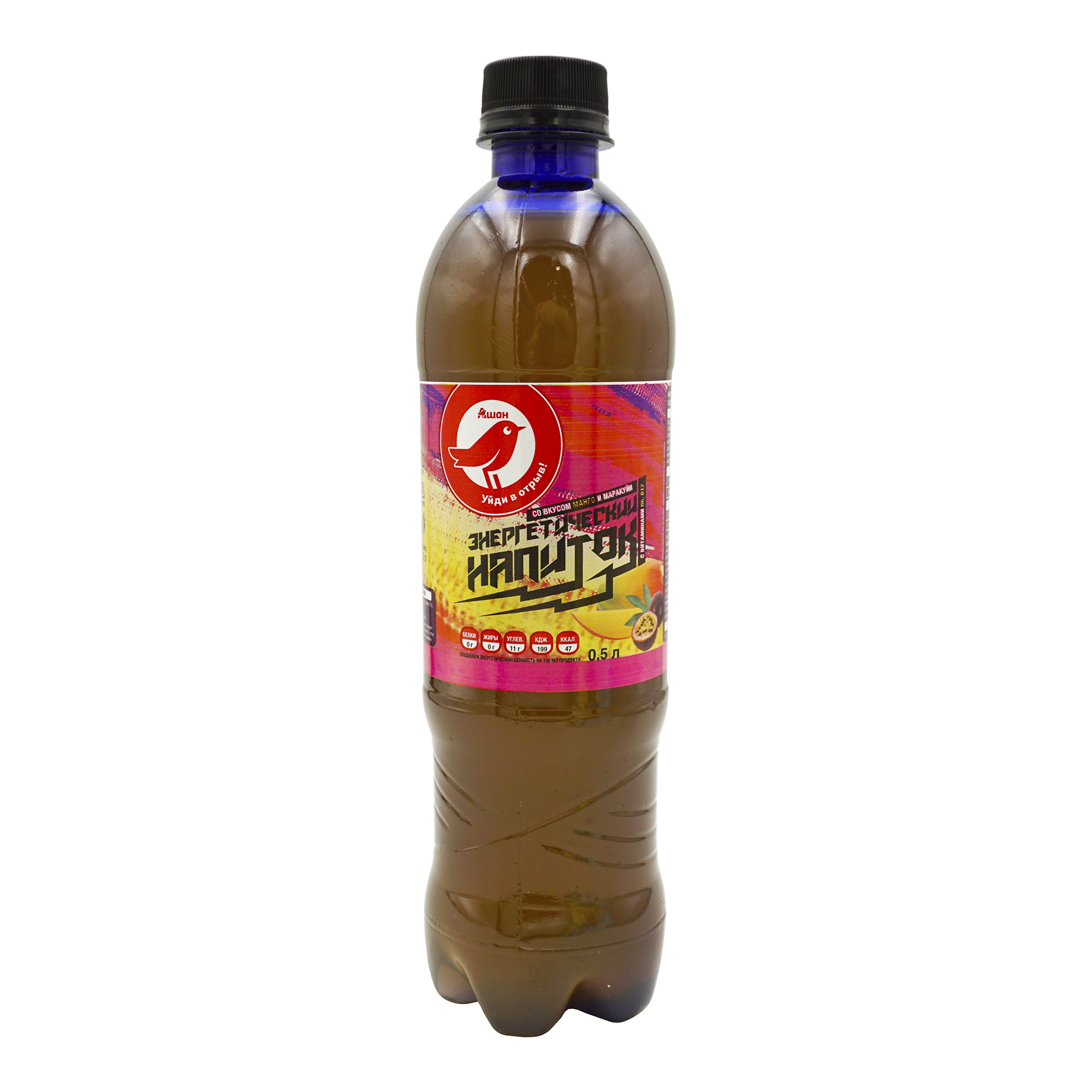 Напиток энергетический АШАН Красная птица со вкусом манго и маракуйи  газированный  500 мл