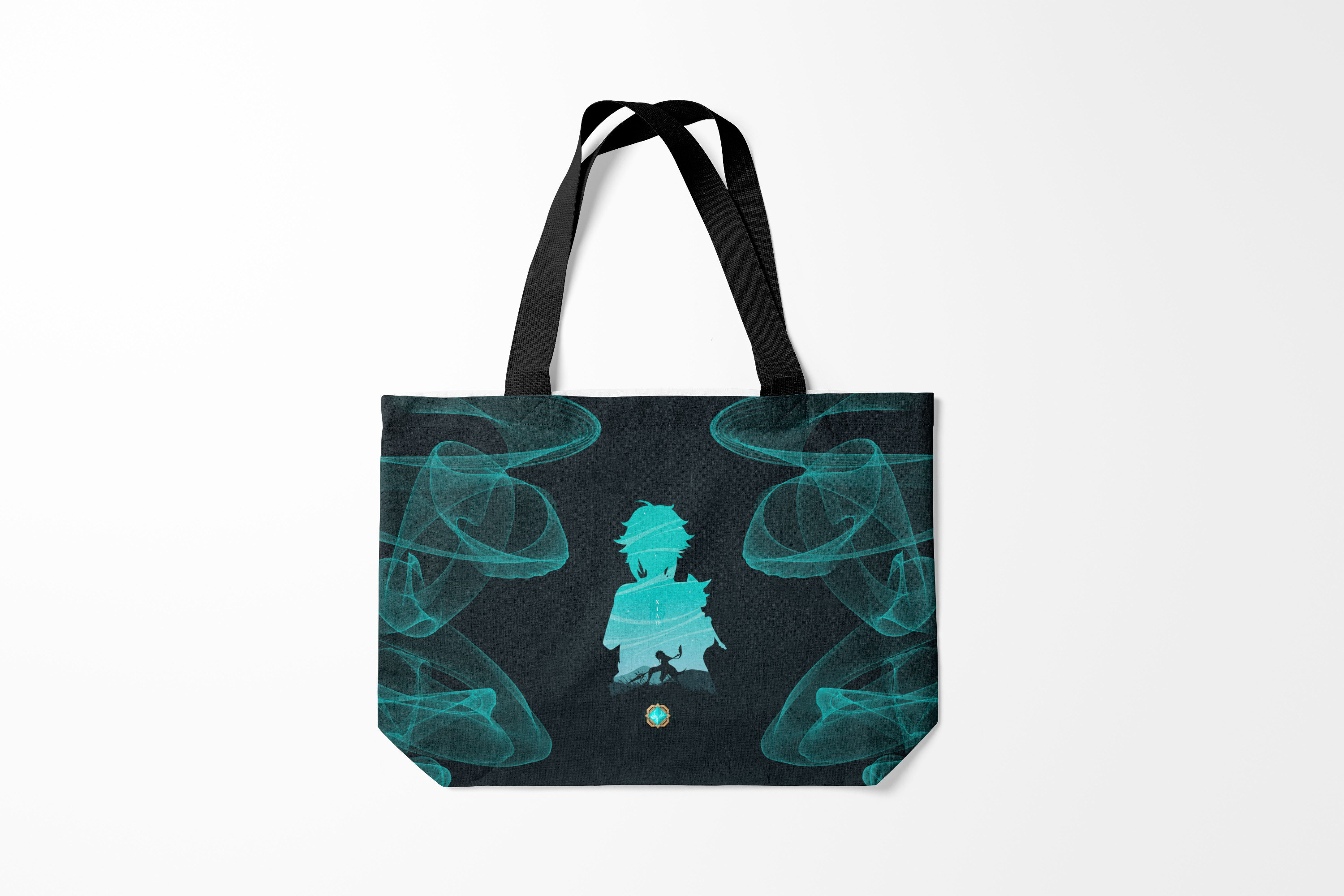 

Сумка шoппер унисекс Burnettie Genshin Impact XIAO СЯО ГЕНШИН, черный; бирюзовый, Genshin Impact XIAO СЯО ГЕНШИН